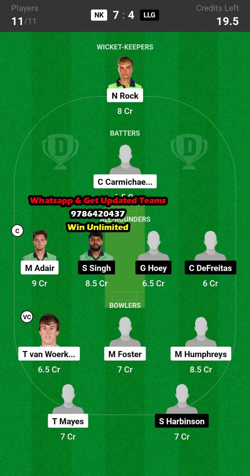 NK vs LLG 11th Match Dream11 Team fantasy Prediction Ireland Men's OD 2023