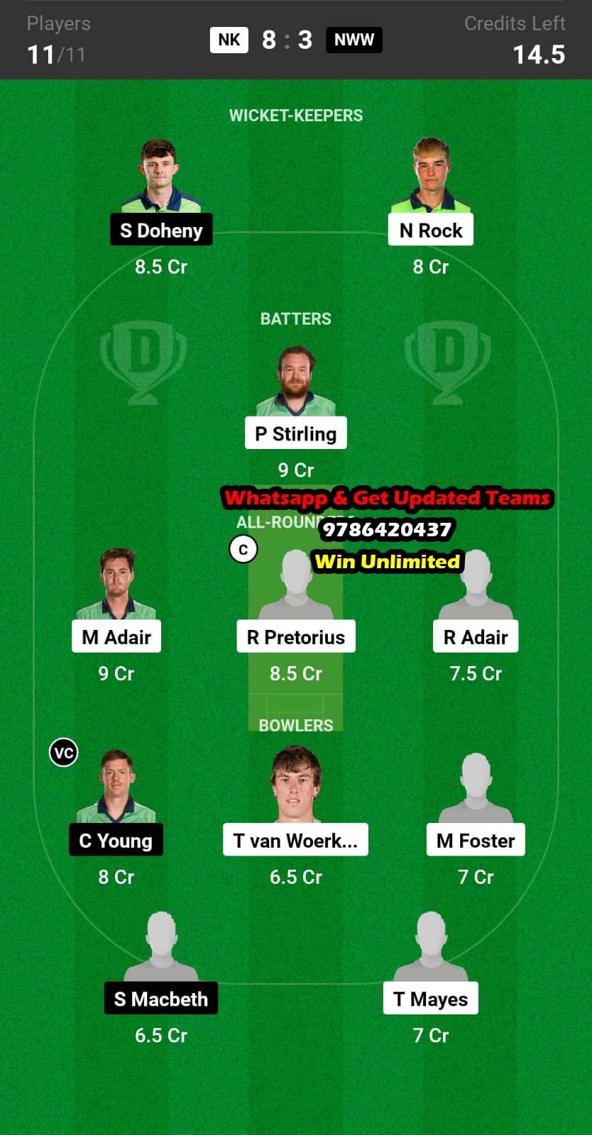 NK vs NWW 12th Match Dream11 Team fantasy Prediction Ireland Men's OD 2023