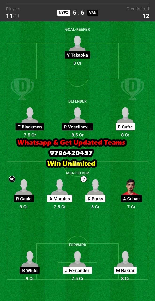 NYFC vs VAN Dream11 Team fantasy Prediction MLS