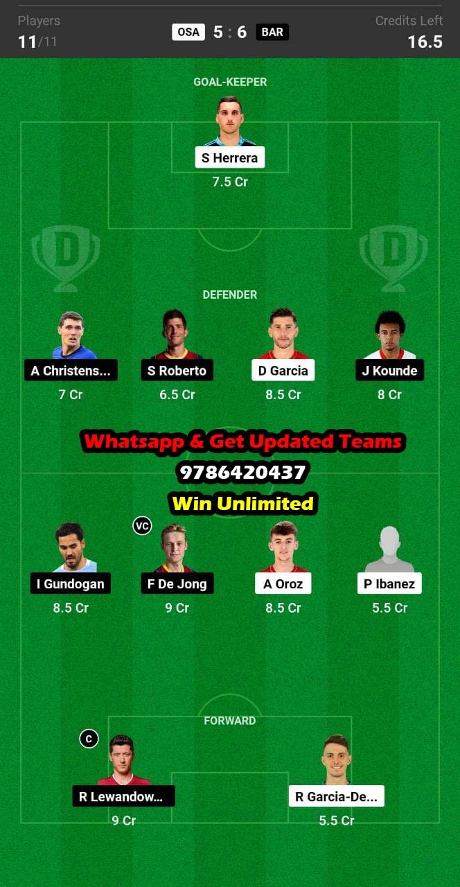 OSA vs BAR Dream11 Team fantasy Prediction La Liga (2)