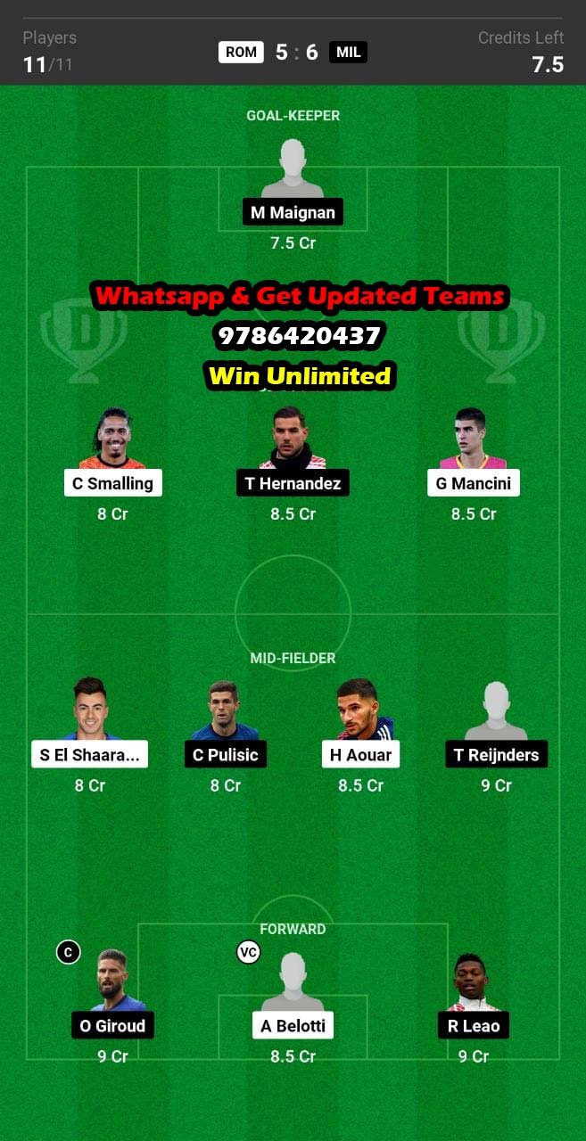 ROM vs MIL Dream11 Team fantasy Prediction Serie A (2)