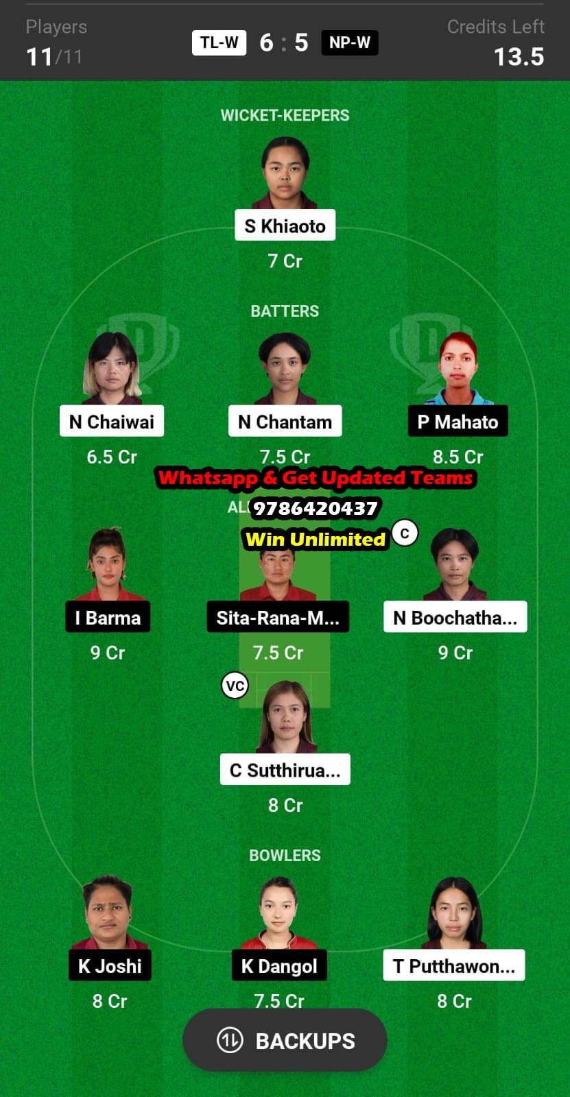 TL-W vs NP-W Semi Final Match Dream11 Team fantasy Prediction ICC Women's T20 WC Asia Qualifier 2023