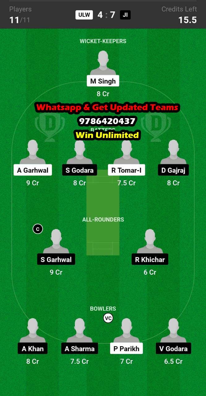 ULW vs JI 13th Match Dream11 Team fantasy Prediction Rajasthan T20 League 2023