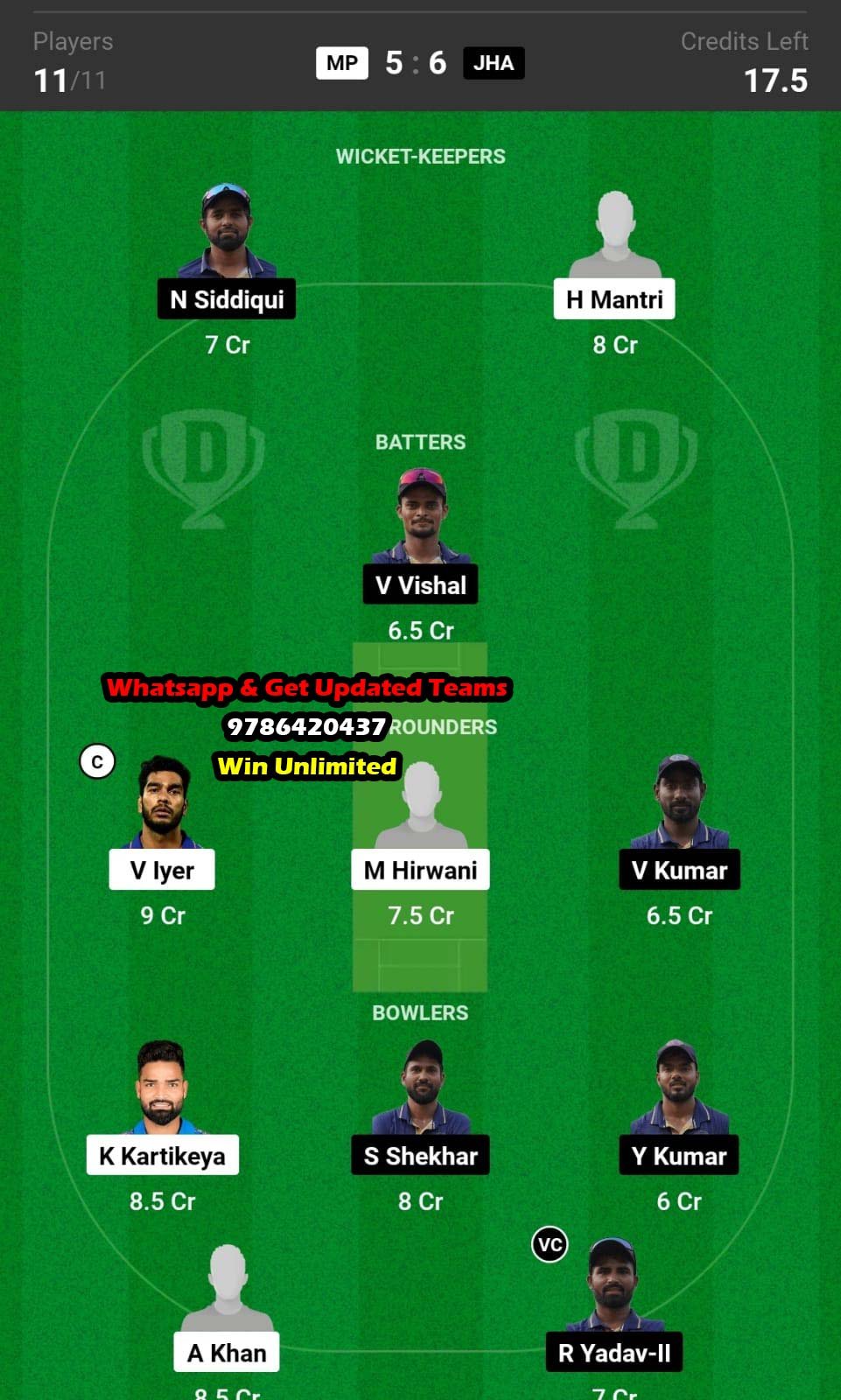MP vs JHA 10th Match Dream11 Team fantasy Prediction Chhattisgarh Men's T20 2023