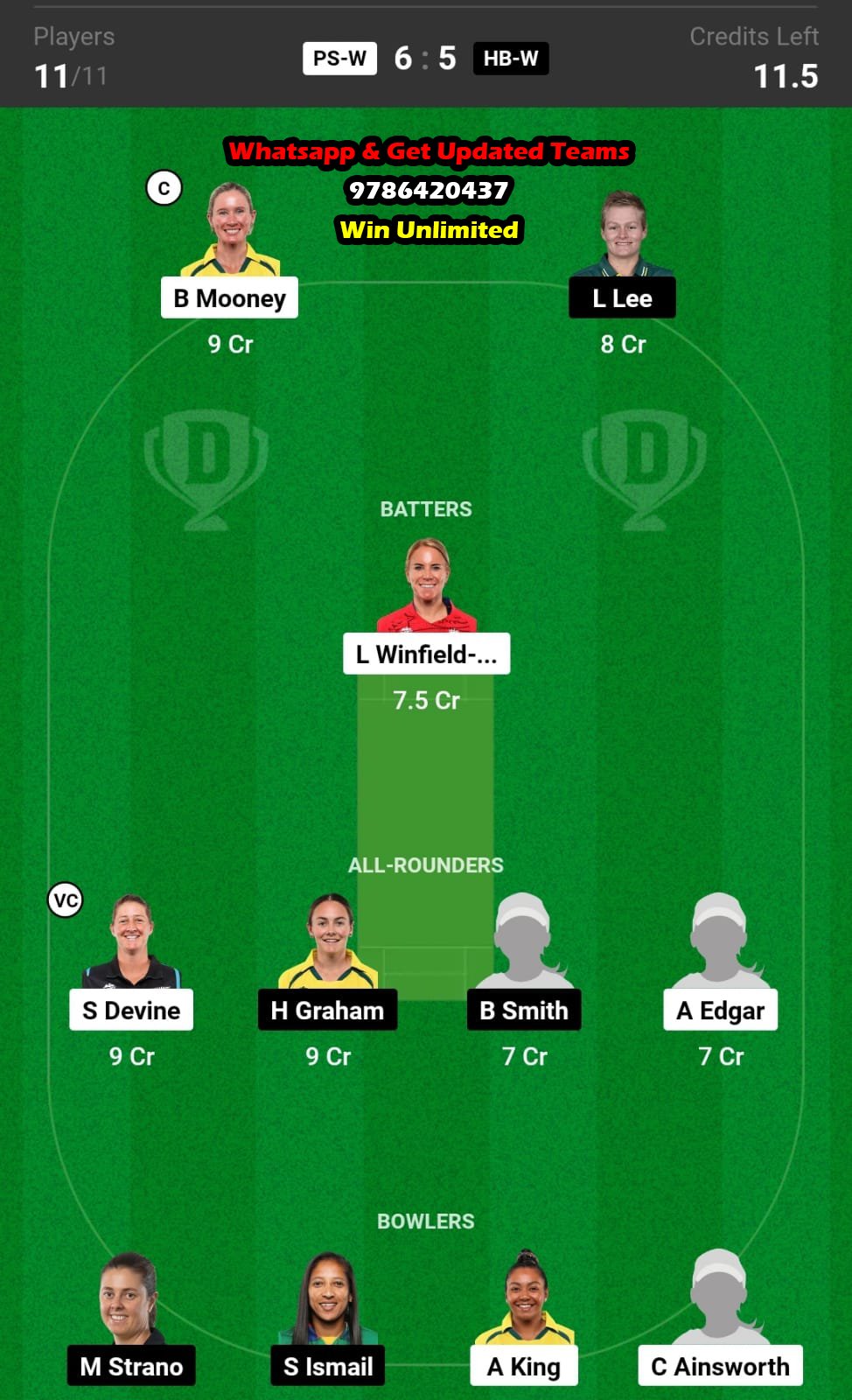 PS-W vs HB-W 10th Match Dream11 Team fantasy Prediction Australian Women's T20 Bash 2023