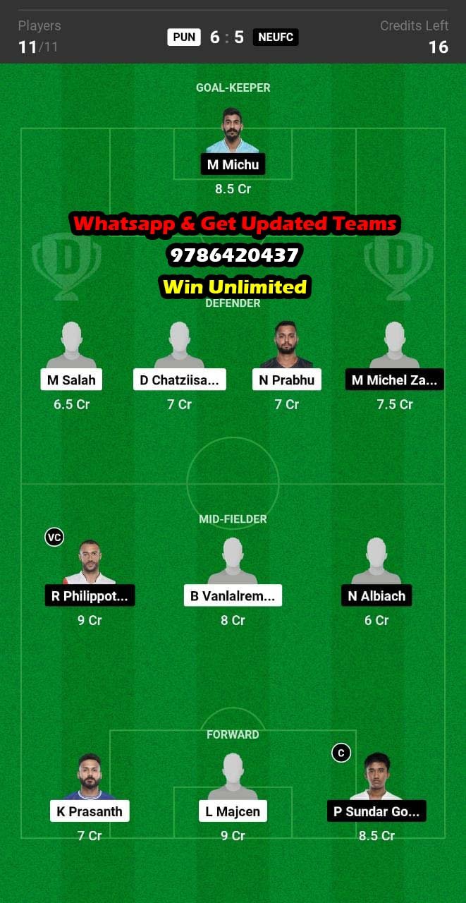 PUN vs NEUFC Dream11 Team fantasy Prediction Indian Football League