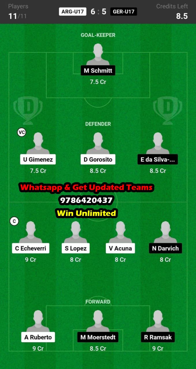 ARG-U17 vs GER-U17 Dream11 Team fantasy Prediction U17 Mens Football World Cup