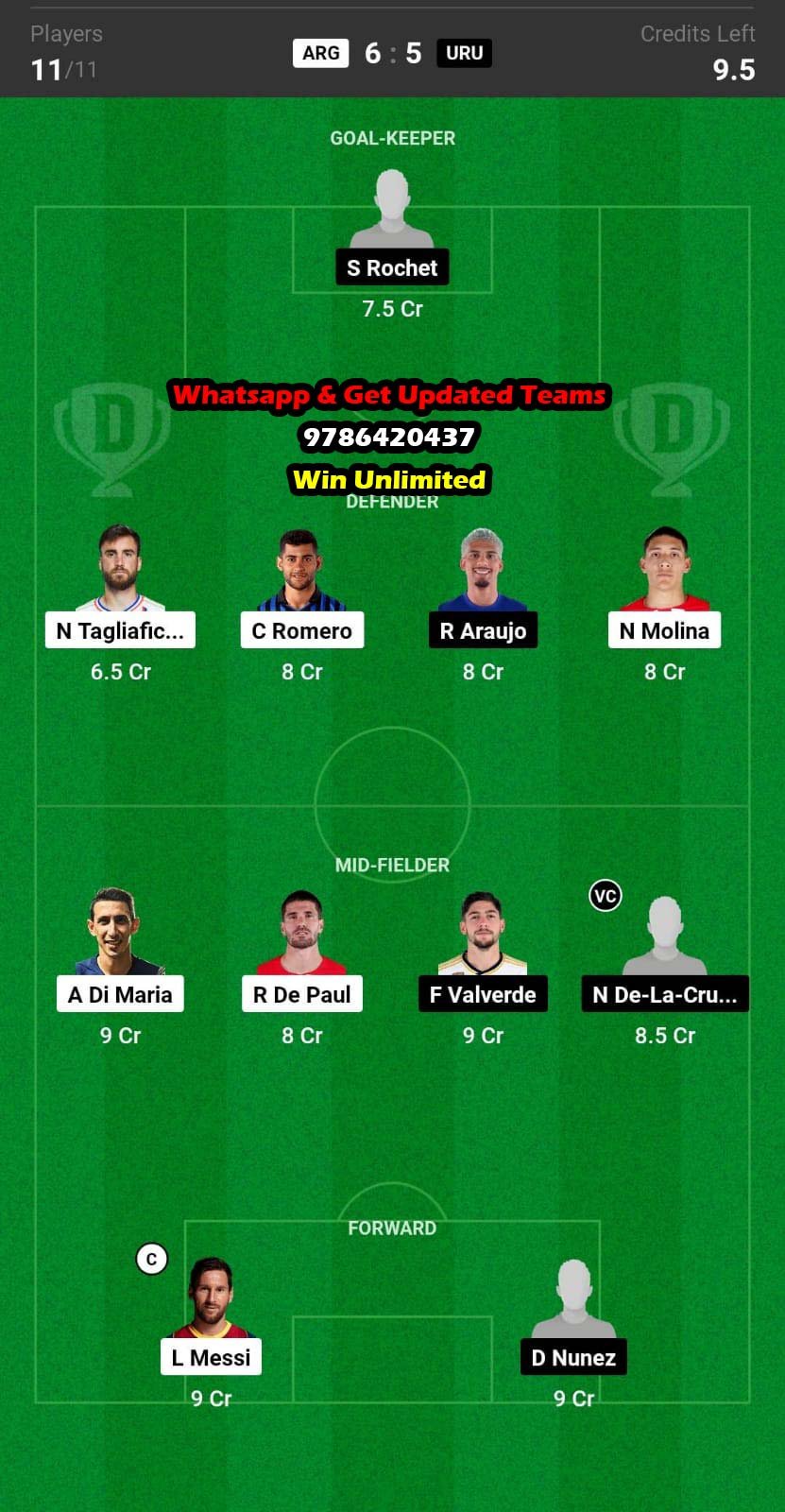 ARG vs URU Dream11 Team fantasy Prediction Conmebol World Cup Qualifiers