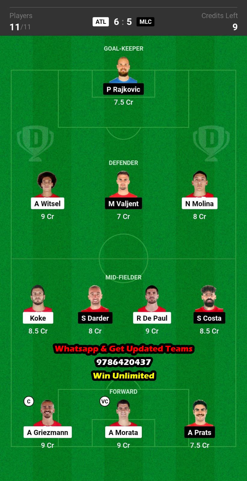 ATL vs MLC Dream11 Team fantasy Prediction LaLiga EA Sports