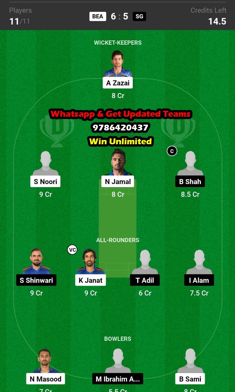 BEA vs SG 16th Match Dream11 Team fantasy Prediction Afghanistan Domestic One Day Cup 2023