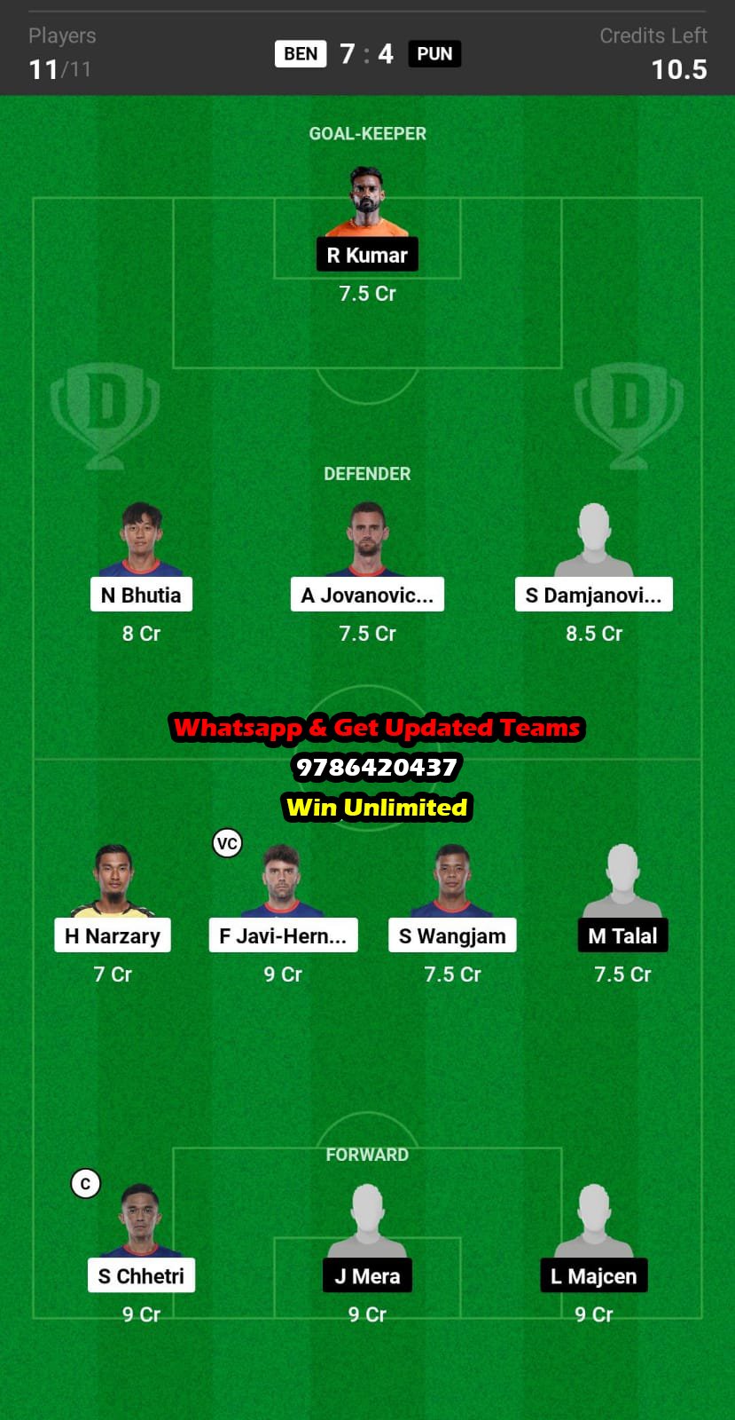 BEN vs PUN Dream11 Team fantasy Prediction Indian Football League