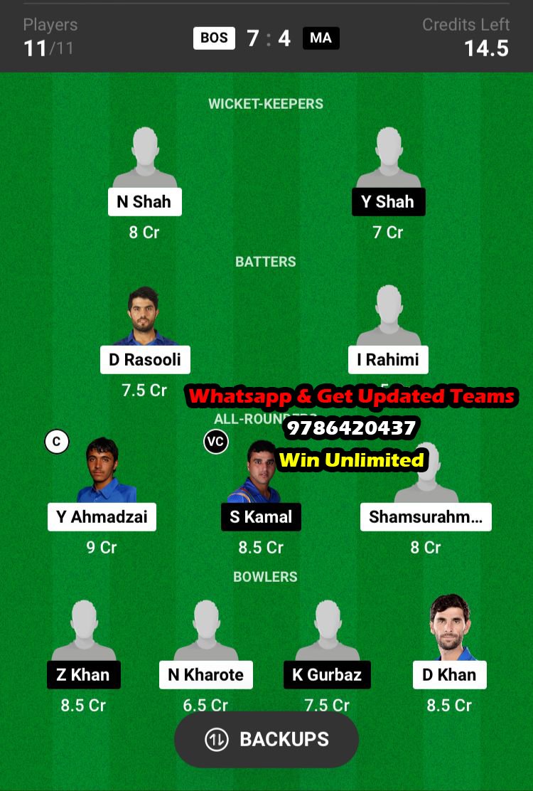 BOS vs MA 20th Match Dream11 Team fantasy Prediction Afghanistan Domestic One Day Cup 2023