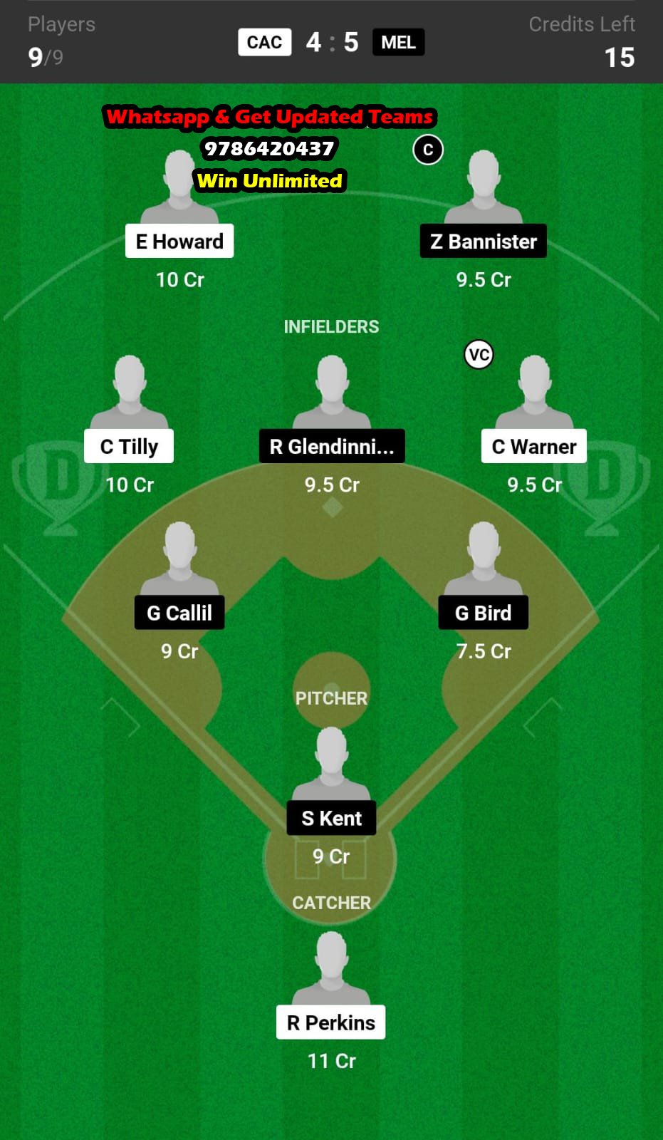 CAC vs MEL Dream11 Team fantasy Prediction Australian Baseball League