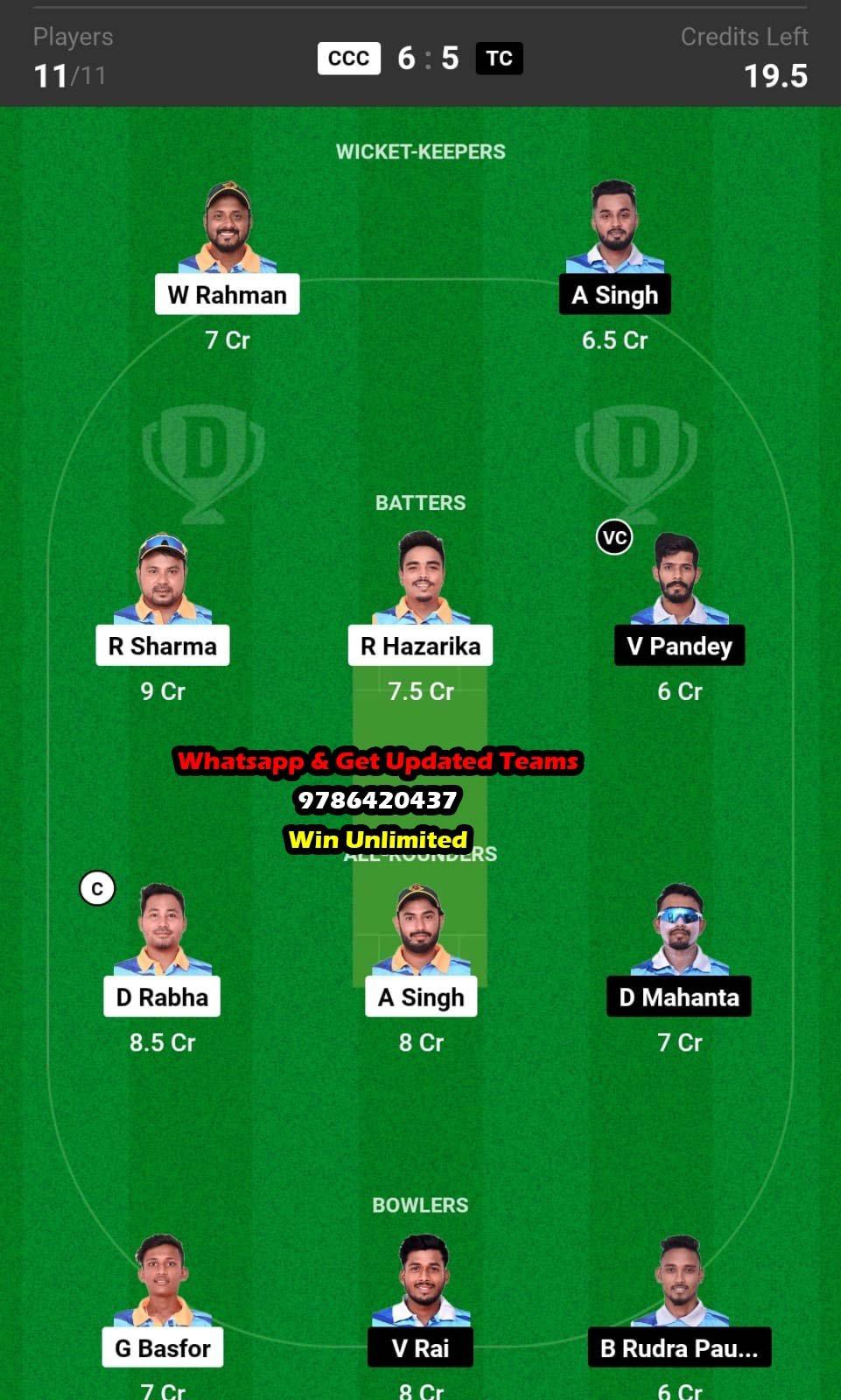 CCC vs TC 17th Match Dream11 Team fantasy Prediction Slac Pride Cup T20 2023