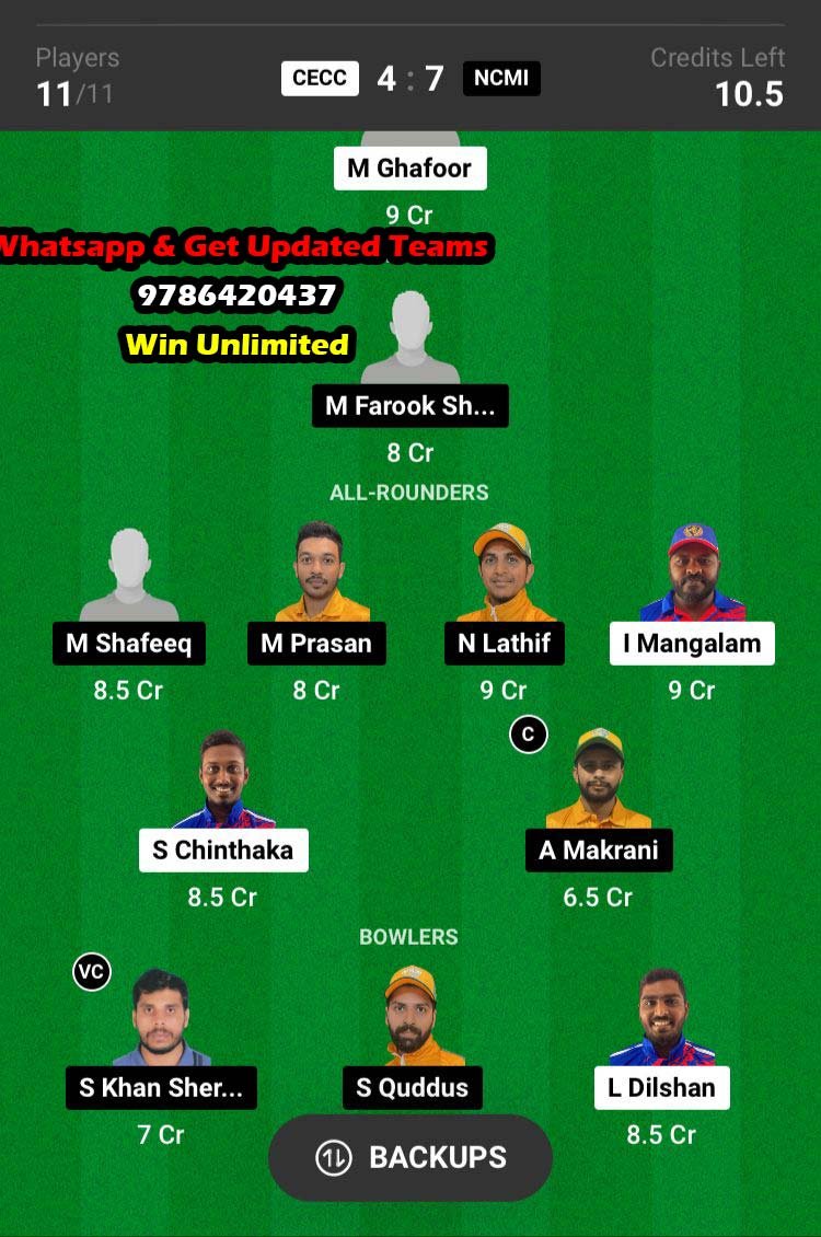 CECC vs NCMI 22nd Match Dream11 Team fantasy Prediction Kuwait T20 Elite Cup