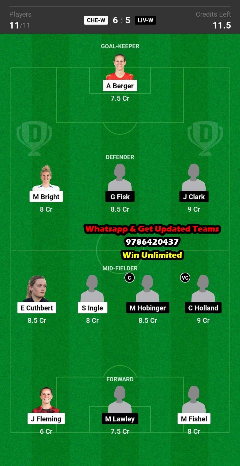 CHE-W vs LIV-W Dream11 Team fantasy Prediction Women's Super League (2)