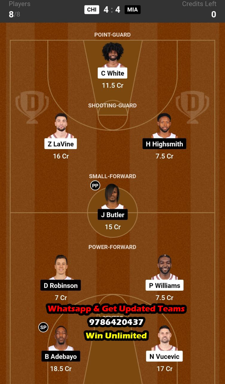 CHI vs MIA Dream11 Team fantasy Prediction NBA