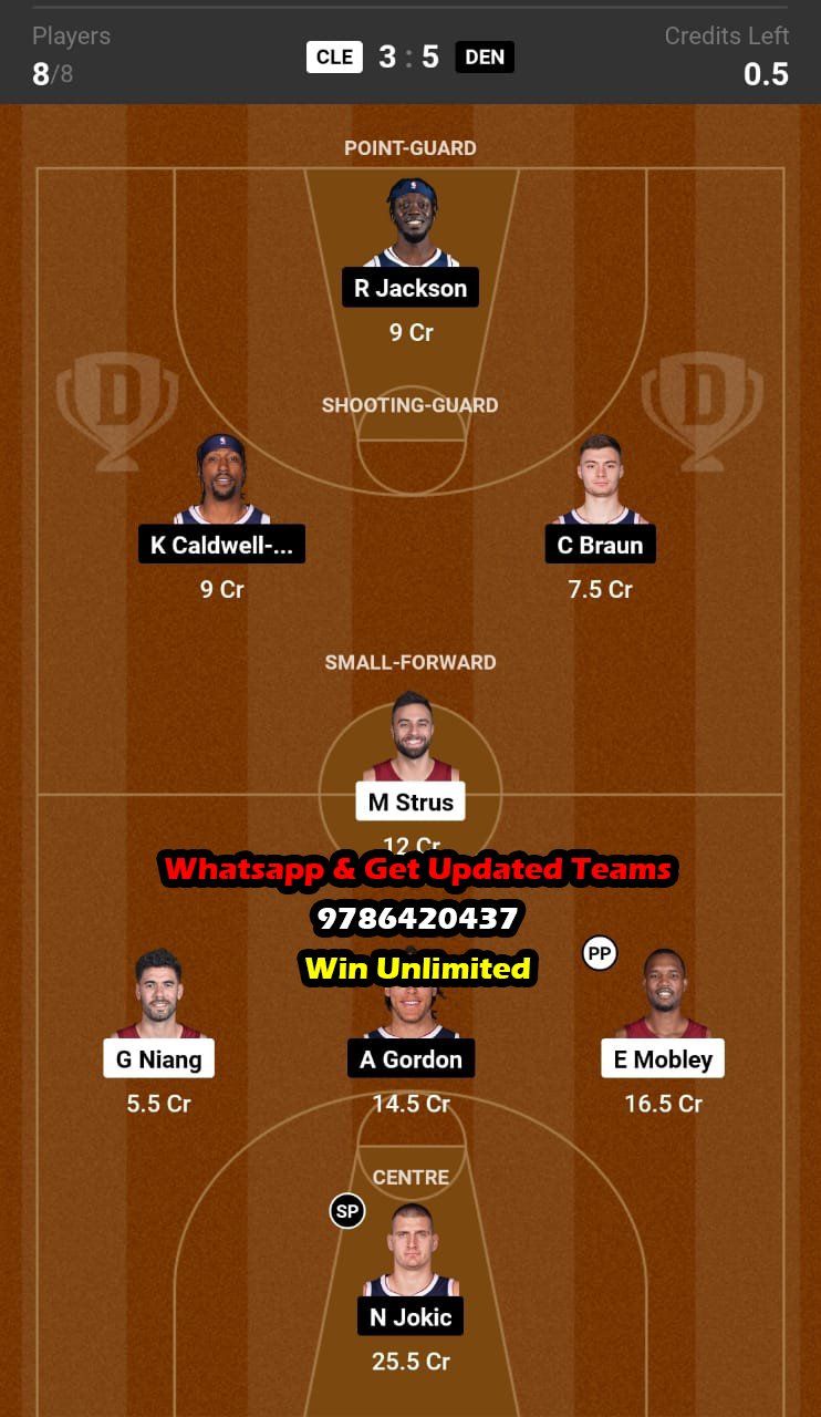 CLE vs DEN Dream11 Team fantasy Prediction NBA