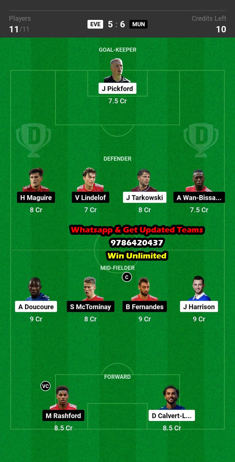 EVE vs MUN Dream11 Team fantasy Prediction Premier League