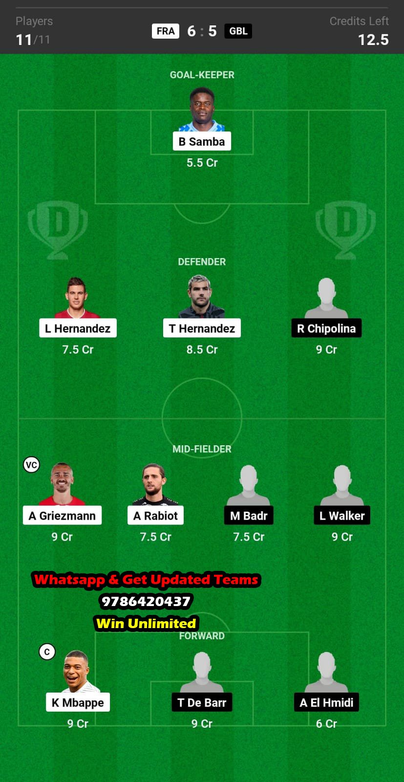 FRA vs GBL Dream11 Team fantasy Prediction Euro Qualifiers