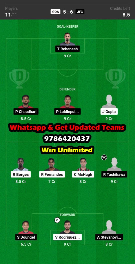 GOA vs JFC Dream11 Team fantasy Prediction Indian Football League