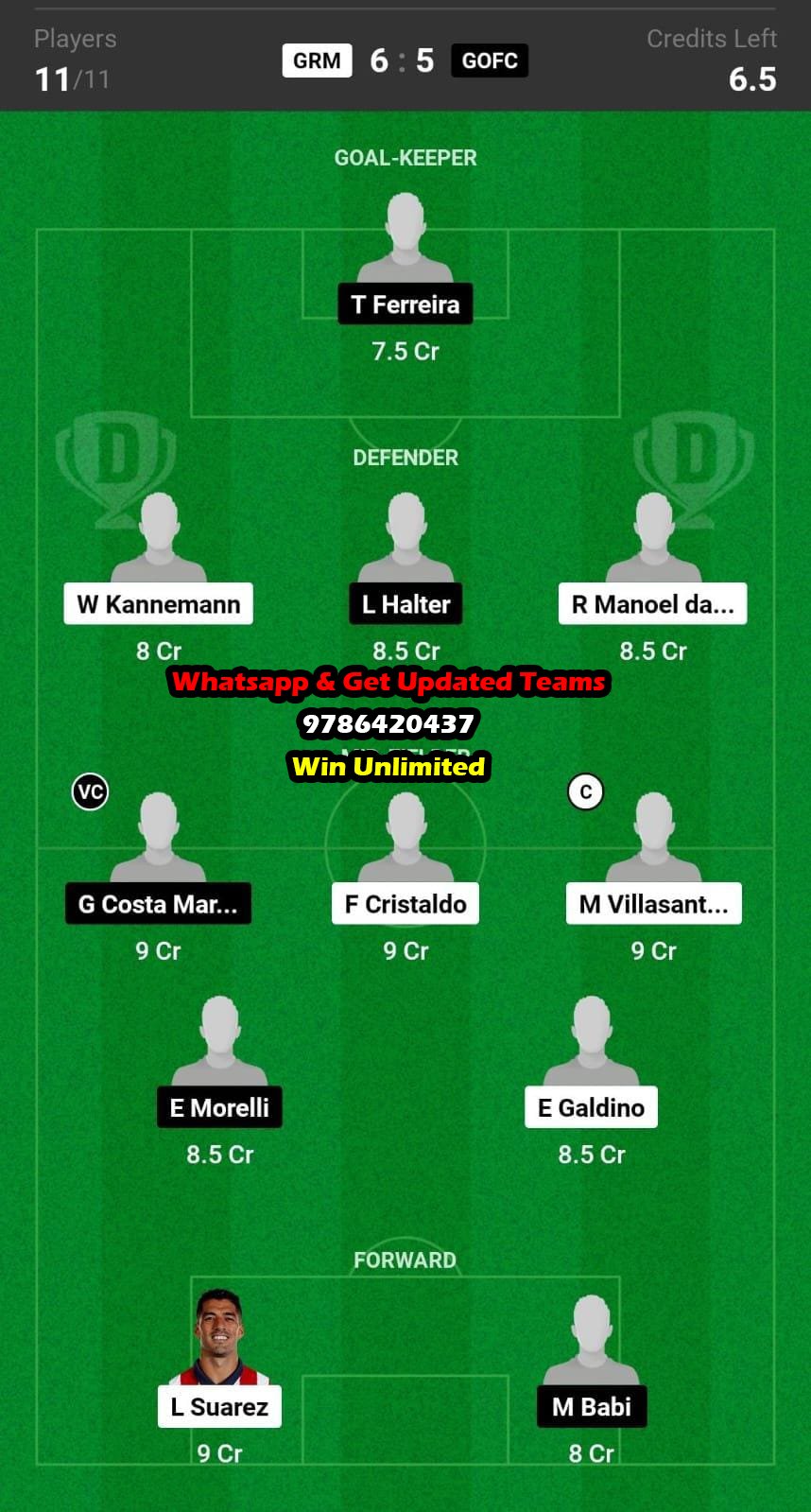 GRM vs GOFC Dream11 Team fantasy Prediction Brazilian Serie A