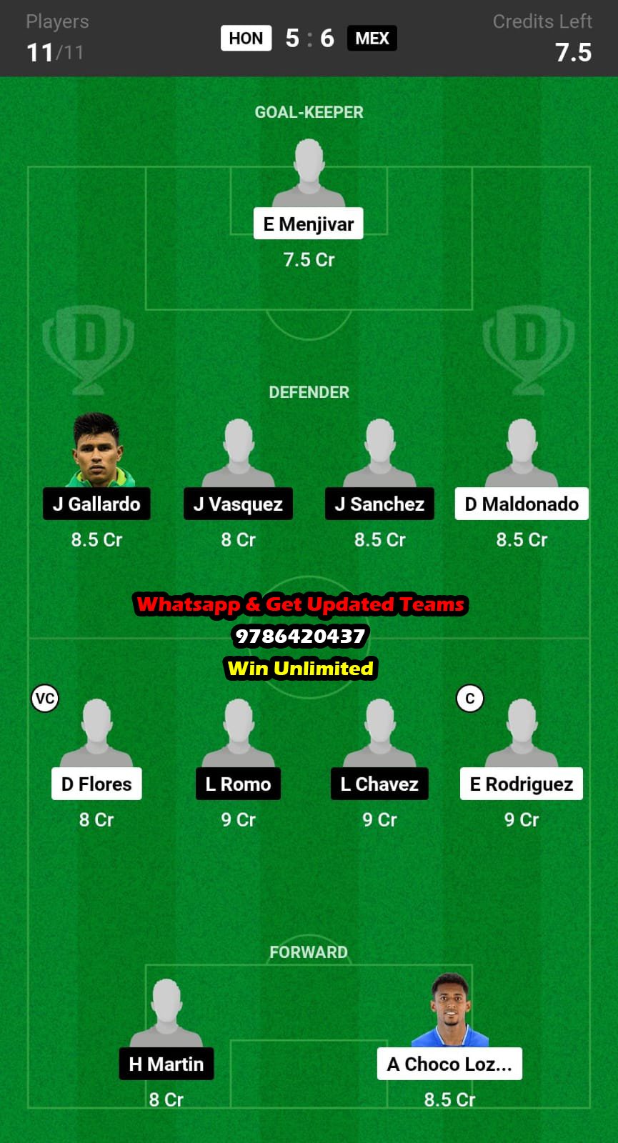 HON vs MEX Dream11 Team fantasy Prediction Concacaf Nations League