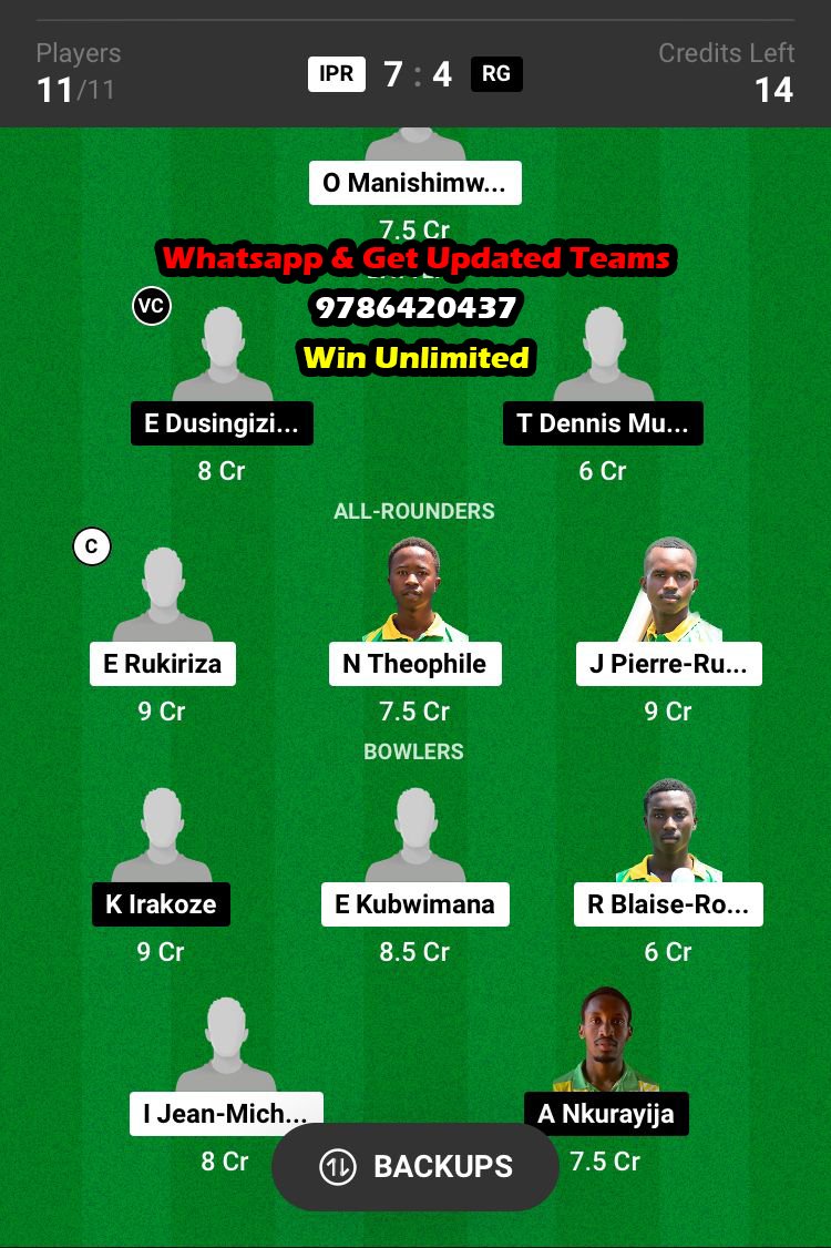 IPR vs RG 9th Match Dream11 Team fantasy Prediction Rwanda OD 2023