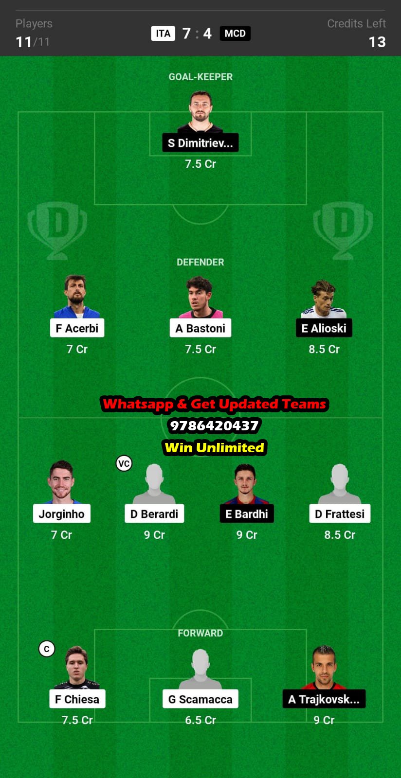 ITA vs MCD Dream11 Team fantasy Prediction Euro Qualifiers