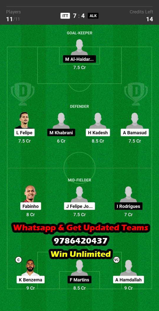 ITT vs ALK Dream11 Team fantasy Prediction Saudi Arabian League