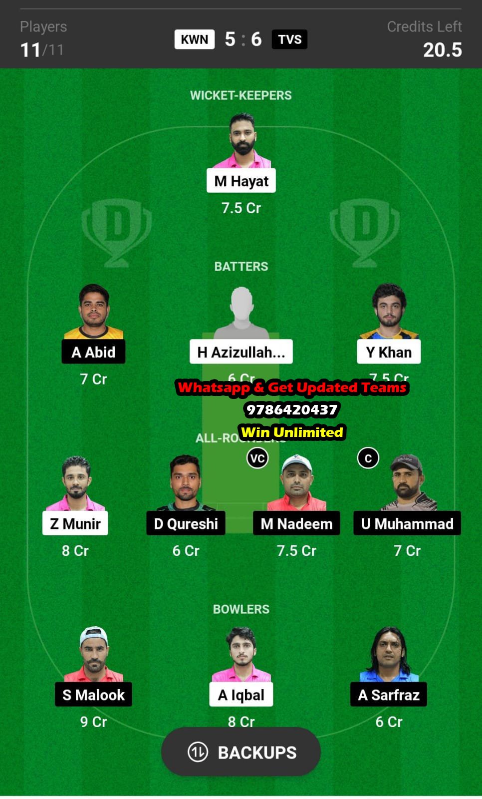 KWN vs TVS 48th Match Dream11 Team fantasy Prediction ICCA Arabian T20 League