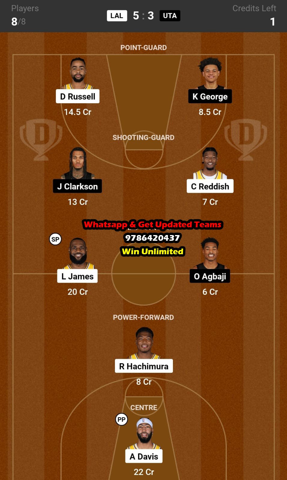 LAL vs UTA Dream11 Team fantasy Prediction NBA