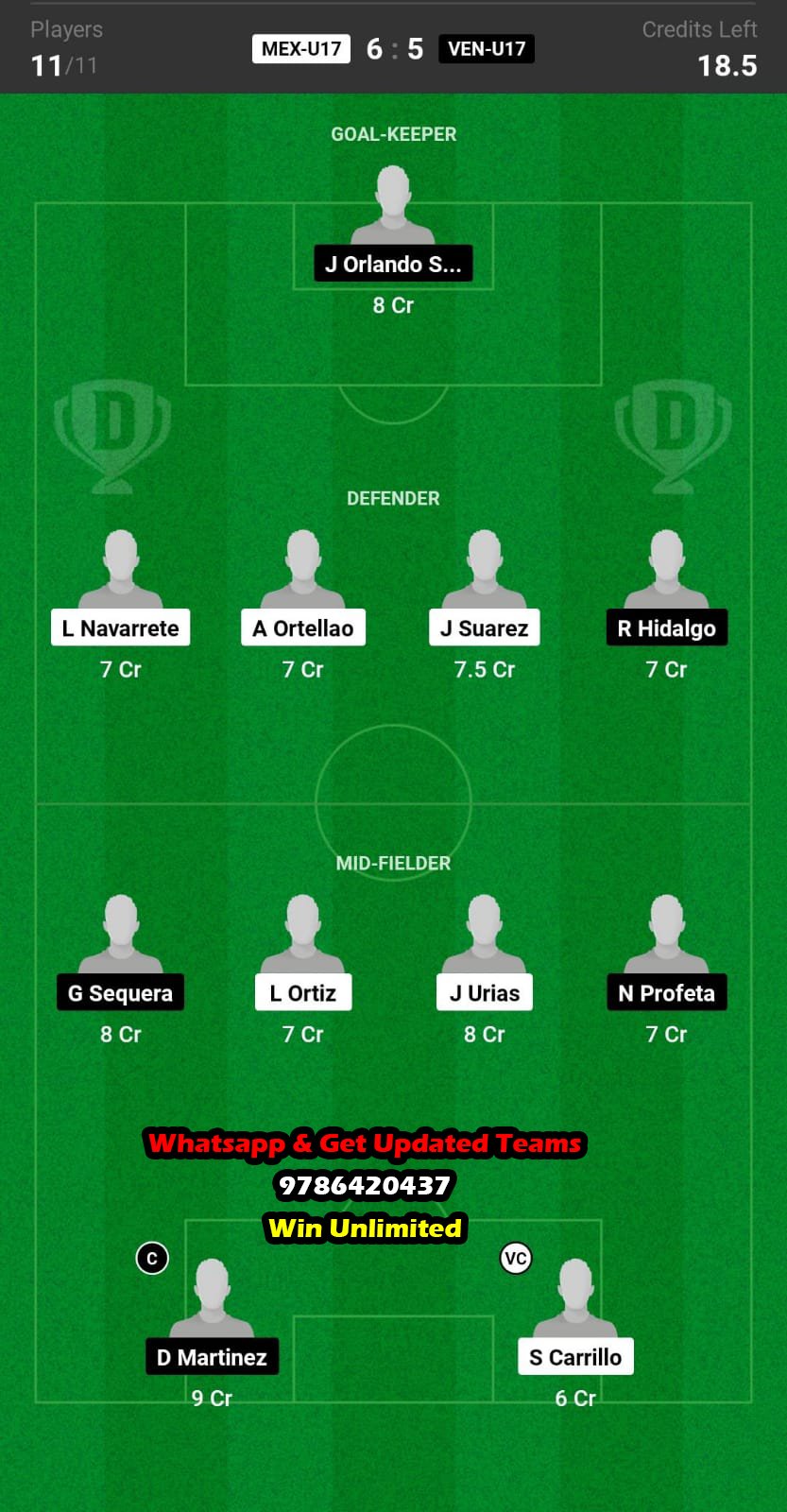MEX-U17 vs VEN-U17 Dream11 Team fantasy Prediction U17 Mens Football World Cup