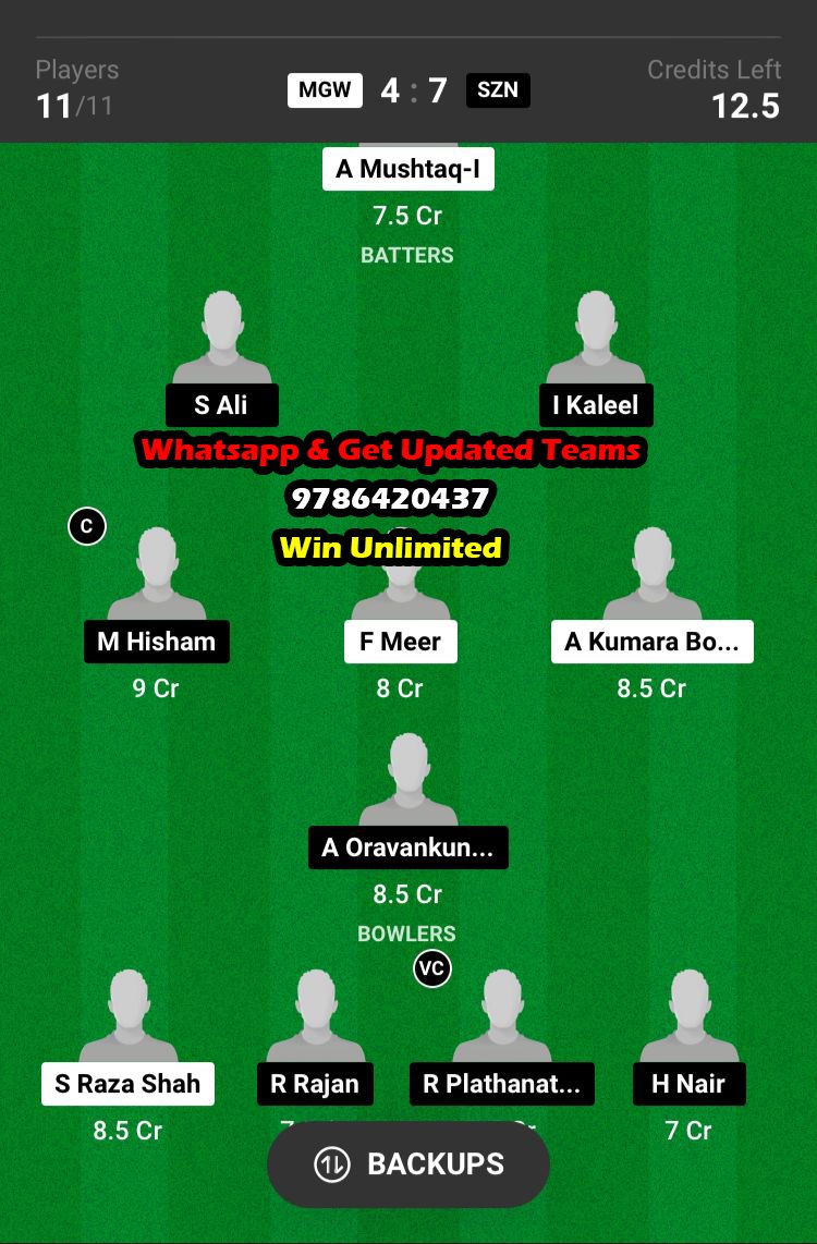 MGW vs SZN 21st Match Dream11 Team fantasy Prediction KCC T20 Challengers Cup 2023