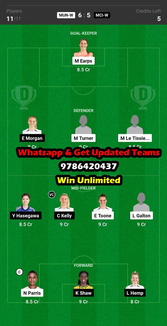 MUN-W vs MCI-W Dream11 Team fantasy Prediction Women's Super League