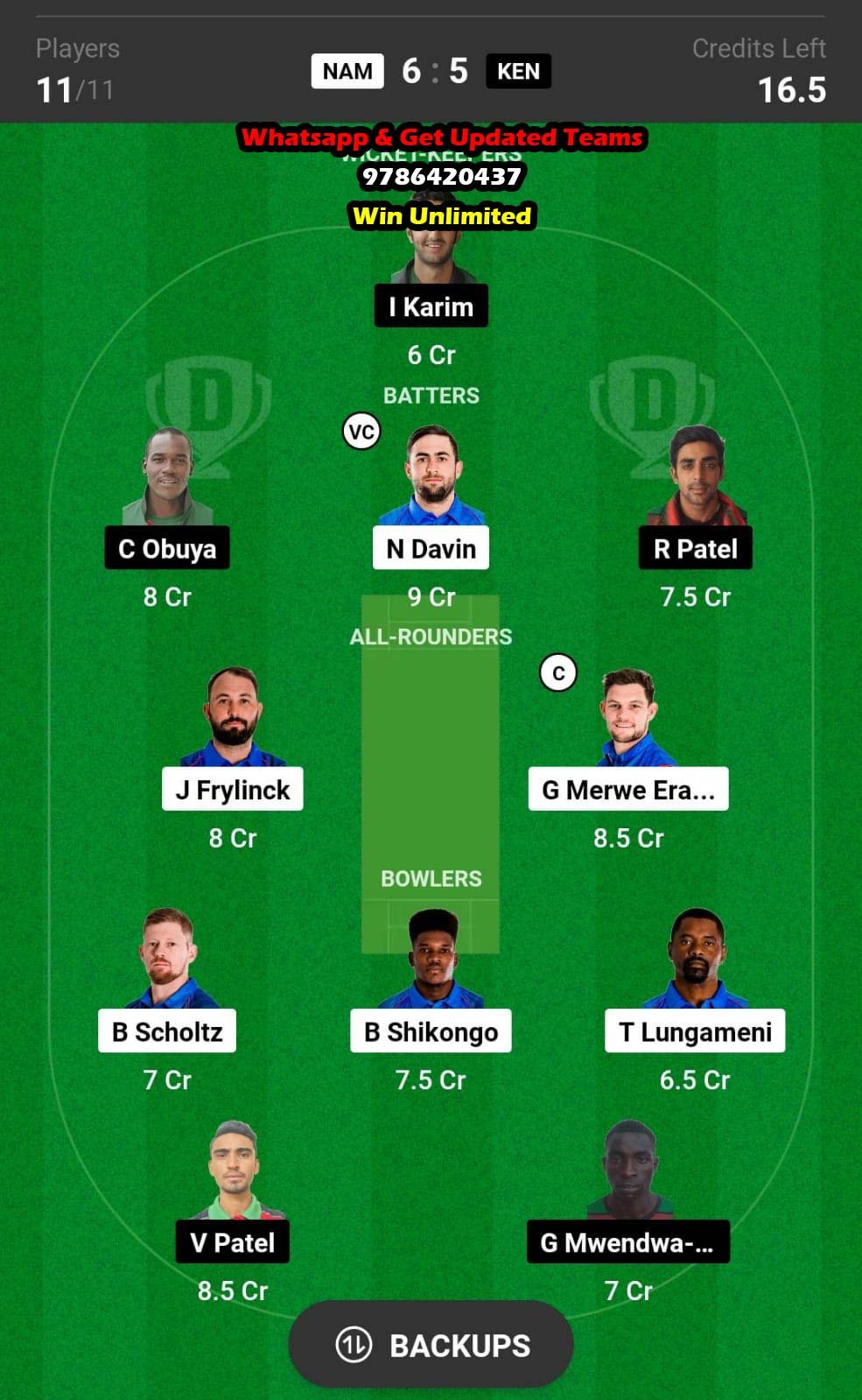 NAM vs KEN 14th Match Dream11 Team fantasy Prediction ICC Men's T20 World Cup Africa Qualifiers 2023