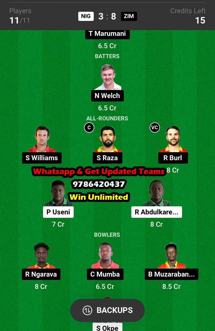 NIG vs ZIM 16th Match Dream11 Team fantasy Prediction ICC Men's T20 World Cup Africa Qualifier 2023