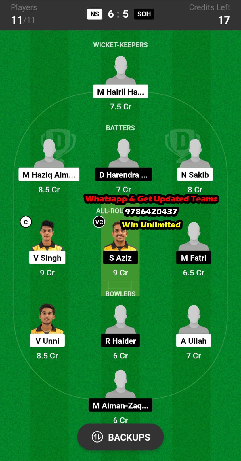 NS vs SOH 12th Match Dream11 Team fantasy Prediction MCA 50 Overs Championship