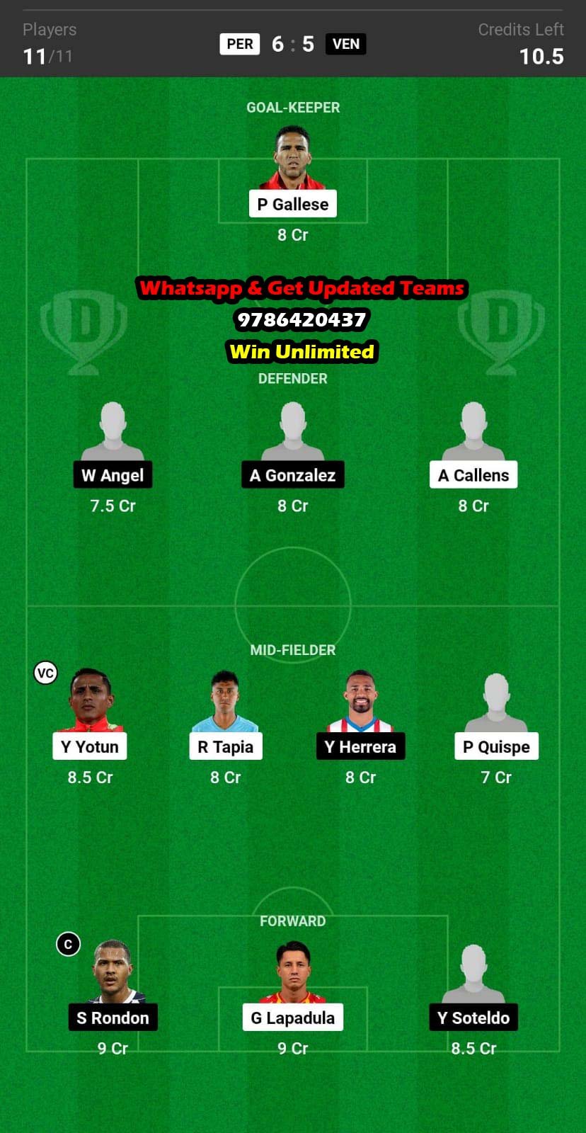 PER vs VEN Dream11 Team fantasy Prediction Conmebol World Cup Qualifiers