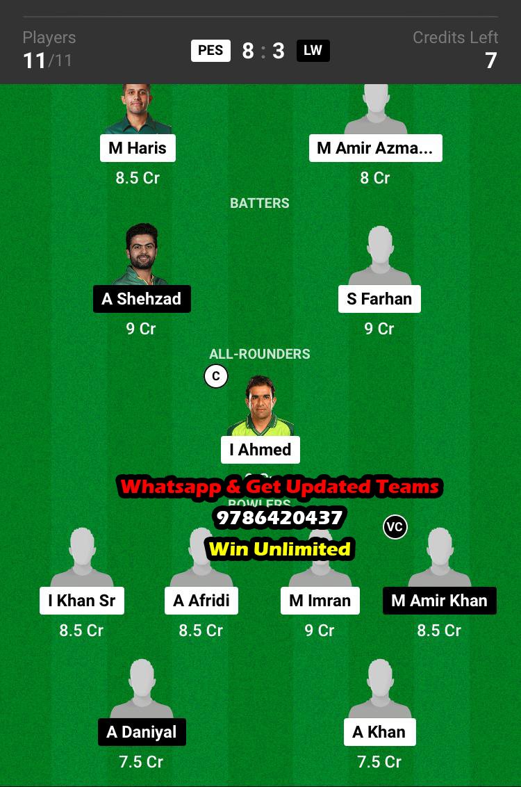 PES vs LW Super Eight Match Dream11 Team fantasy Prediction Pakistan T20 Cup 2023