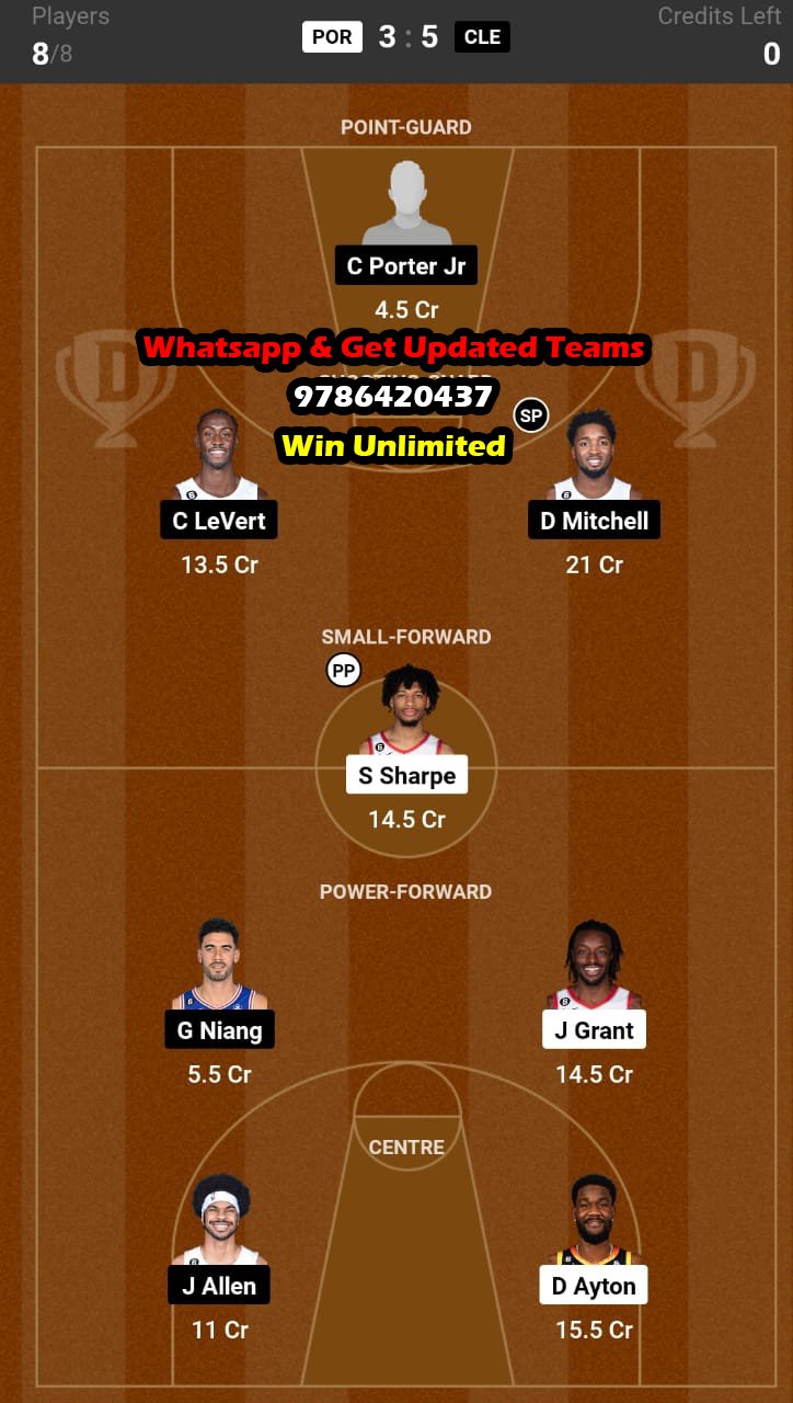 POR vs CLE Dream11 Team fantasy Prediction NBA