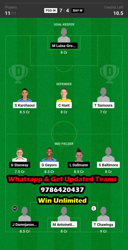 PSG-W vs BAY-W Dream11 Team fantasy Prediction UEFA Womens Champions League