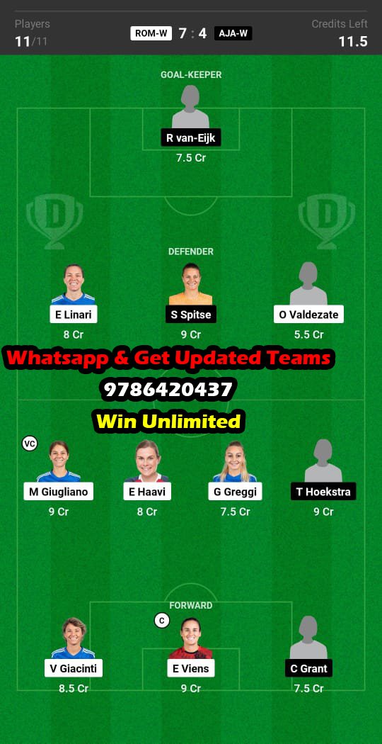 ROM-W vs AJA-W Dream11 Team fantasy Prediction UEFA Womens Champions League