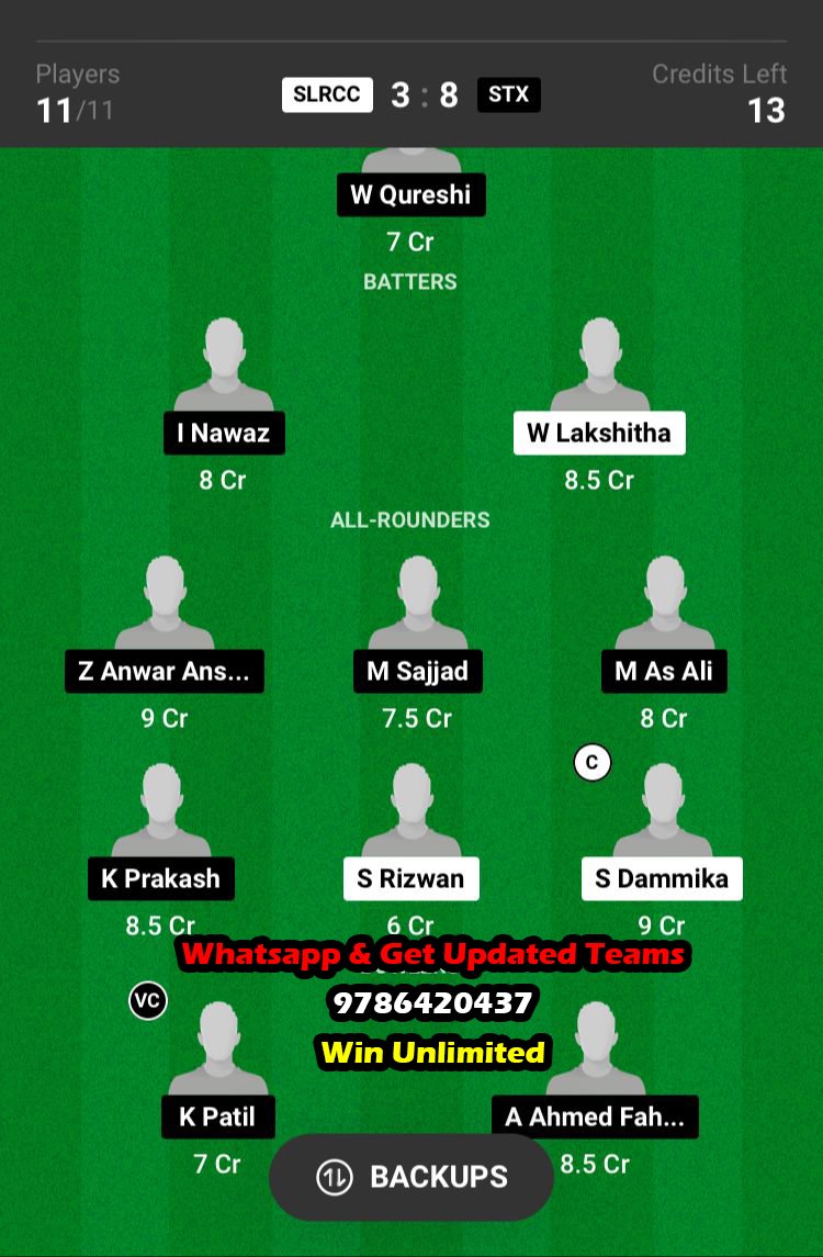 SLRCC vs STX 19th Match Dream11 Team fantasy Prediction KCC T20 Challengers Cup 2023