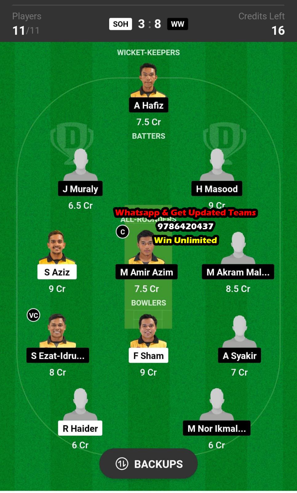 SOH vs WW 9th Match Dream11 Team fantasy Prediction MCA 50 Over Championship 2023