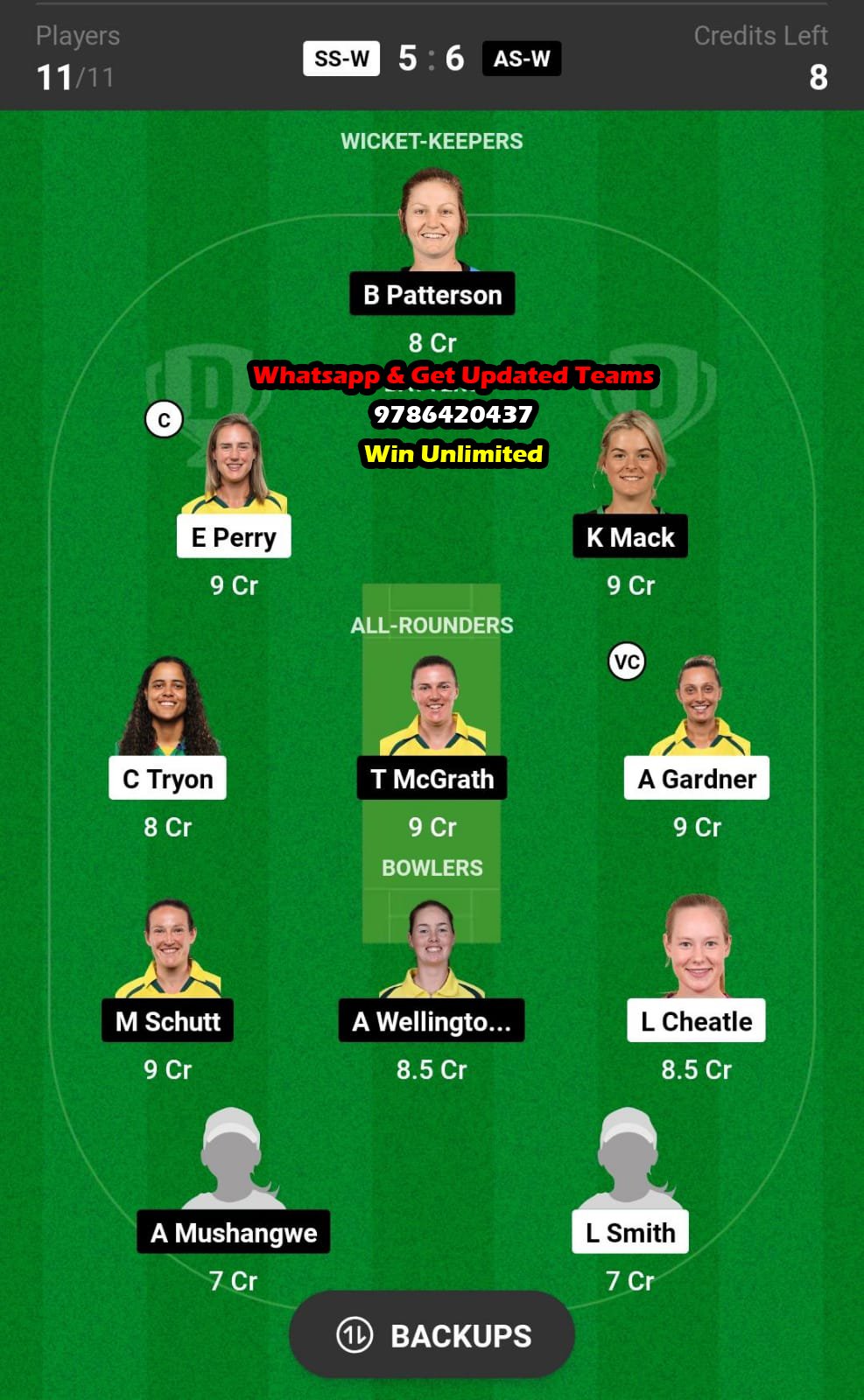 SS-W vs AS-W 45th Match Dream11 Team fantasy Prediction Australian Women's T20 Bash 2023