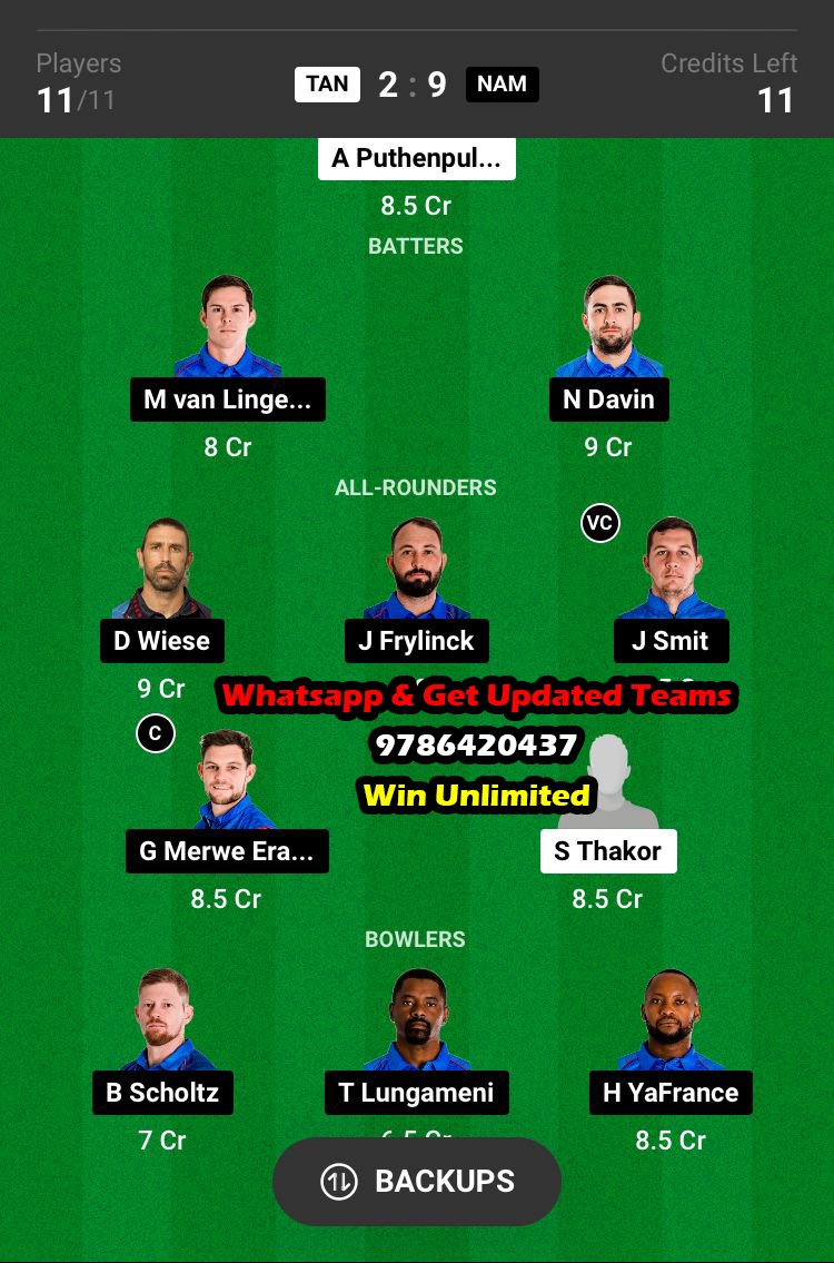 TAN vs NAM 15th Match Dream11 Team fantasy Prediction ICC Men's T20 World Cup Africa Qualifier 2023