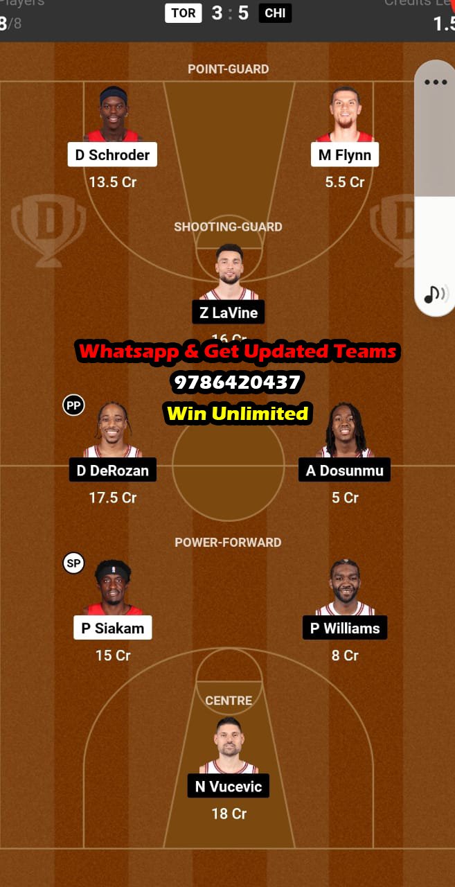 TOR vs CHI Dream11 Team fantasy Prediction NBA