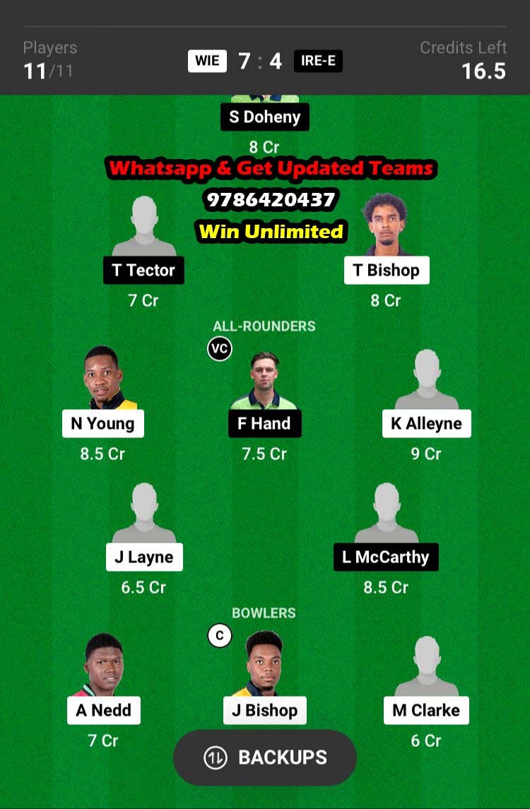 WIE vs IRE-E 3rd Match Dream11 Team fantasy Prediction Ireland Emerging tour of West Indies