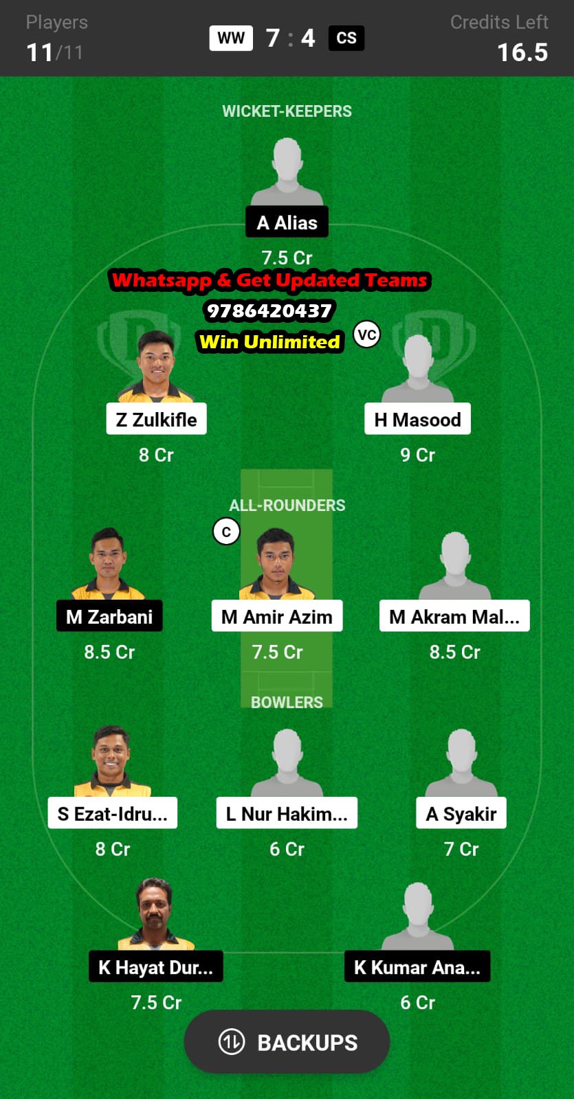 WW vs CS 11th Match Dream11 Team fantasy Prediction MCA 50 Overs Championship 2023